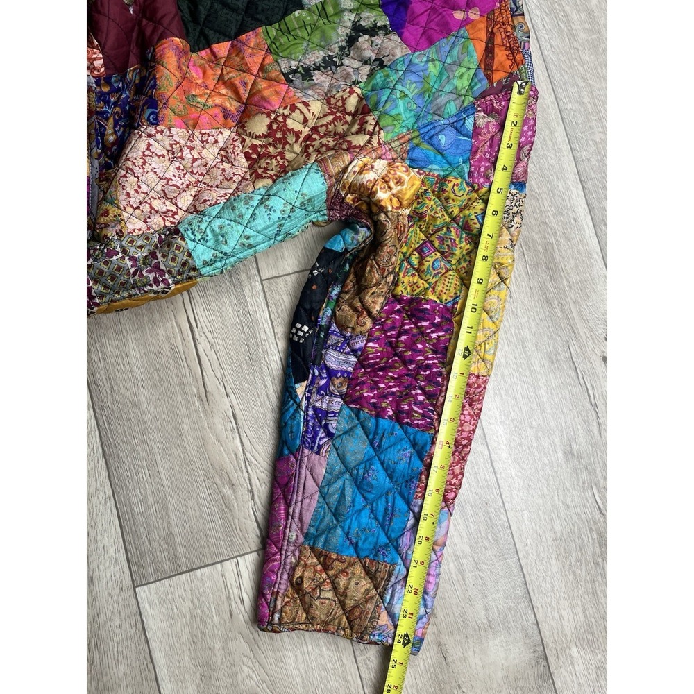 C:eed Jacket Size XL Multicolor Silk Patchwork Beaded Boho Artsy Reversible VTG - Picture 14 of 16